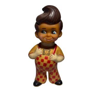 Big Boy Coin Bank Plastic 9" Tall Red & Yellow Checkered Overalls Retro 1973 Vtg